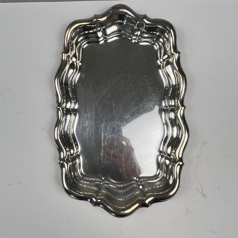 Vintage Silver Plated Serving Tray 14.5" Silver Scalloped Ruffled Edge Rococo